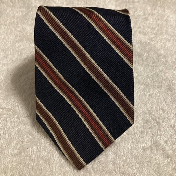 JOS A BANK  Mens Repp Necktie Blue,White,Red, And Brown Striped Silk Tie. - Picture 1 of 6